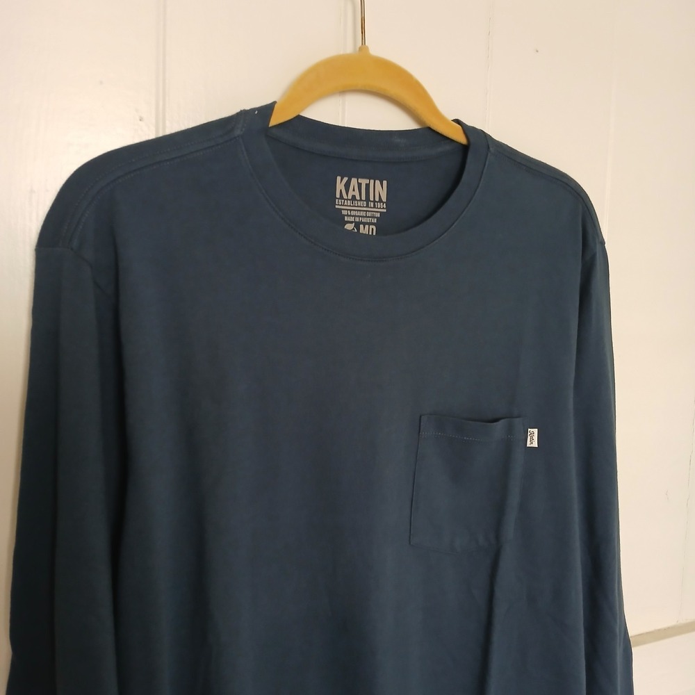 Katin Shirt Henley Long Sleeve Top Men's Medium Organic Cotton Blue Surf Outdoor - Picture 8 of 13
